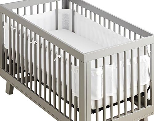 Breathable Mesh Liner for Full-Size Cribs, Deluxe 4mm Mesh (Covers 3 or 4 Sides), White Ruffle