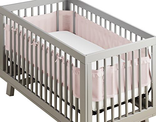 Breathable Mesh Liner for Full-Size Cribs, Deluxe 4mm Mesh, Ruffle Collection, Blush
