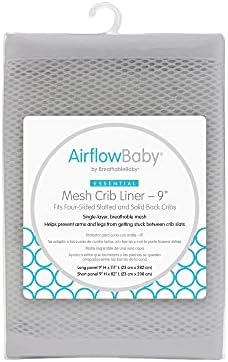AirflowBaby 2mm Mesh Crib Liner for Full-Size Slatted Cribs, 9-inch Panels, Gray